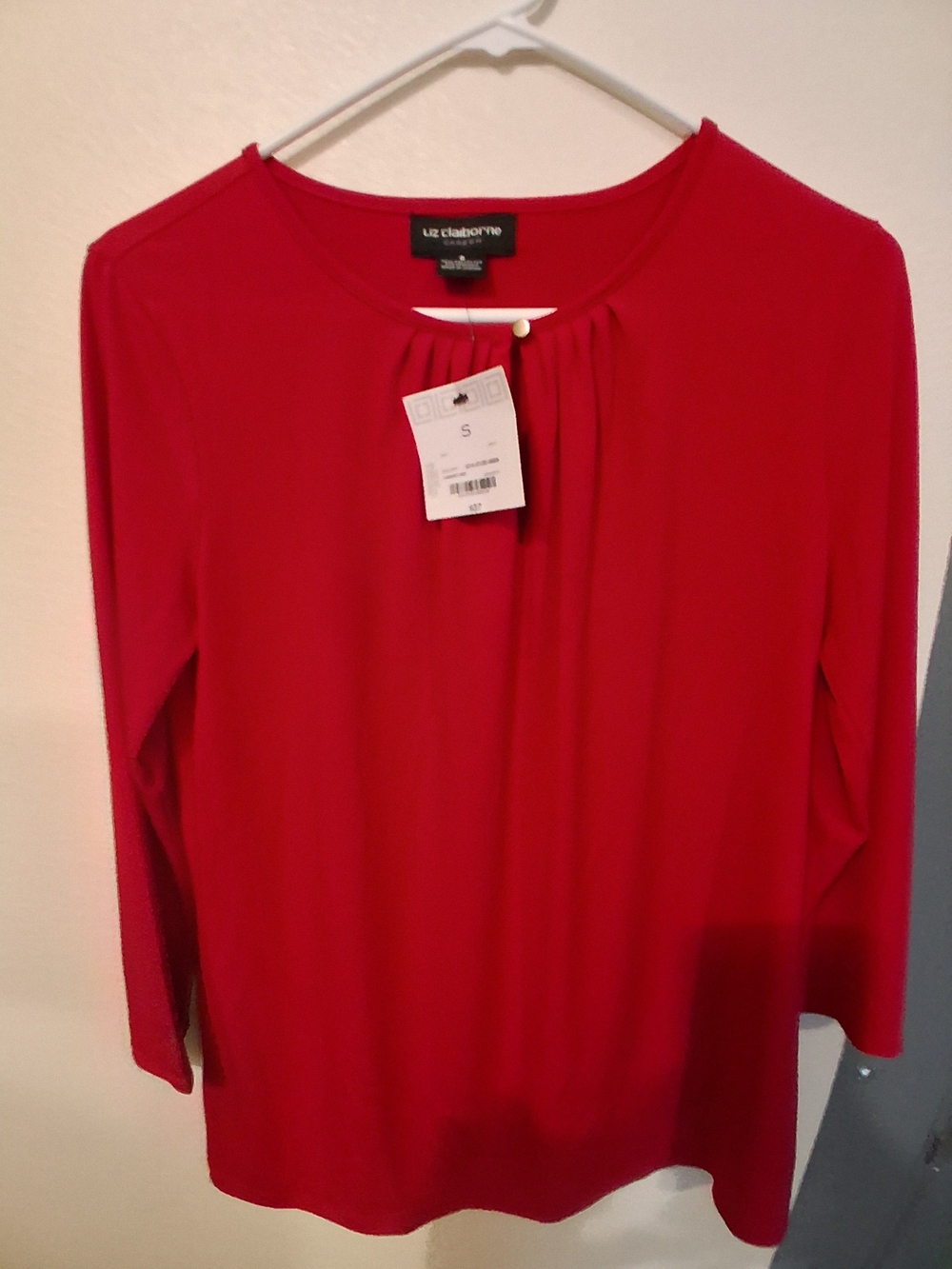 Liz Claiborne Bright Red Long Sleeve Pleated Neck Blouse